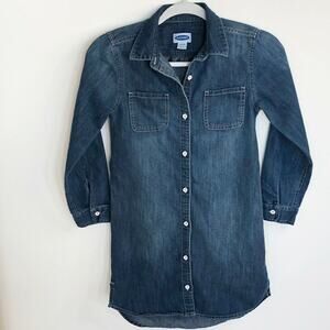 Old Navy Girls Denim Dress Size 10/12 Button Front Collar Blue Jean Long Sleeve